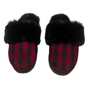 Gianni Bini Faux Fur Size US 9 slippers  house shoes fuzzy plaid buffalo plaid